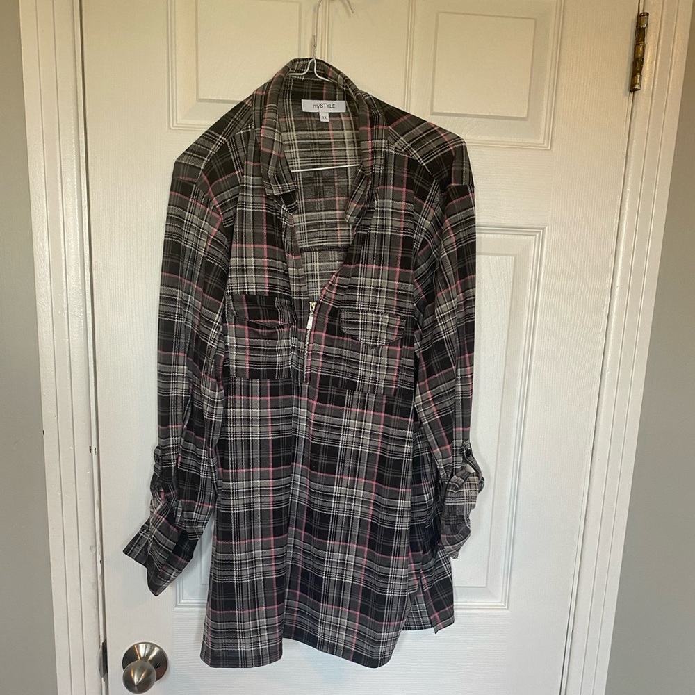 Plaid Button-Up Shirt Mystyle size 1x